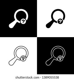 Set Unknown search icons isolated on black and white background. Magnifying glass and question mark. Line, outline and linear icon. Vector Illustration