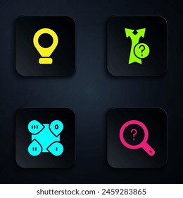 Set Unknown search, Location, Infographic element and Arrow. Black square button. Vector