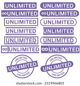 Set of unlimited rubber stamp. Purple unlimited rubber stamp, Check mark icon design, Confirmation concept, vector illustration isolated