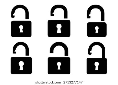 Set of unlock icon silhouette vector art illustration