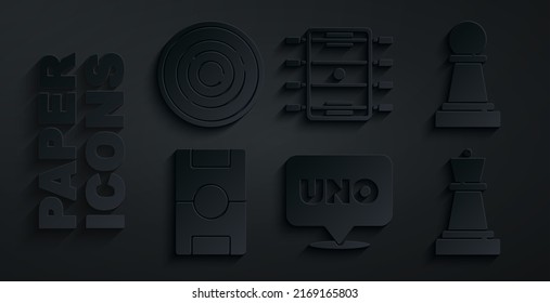 Set Uno card game, Chess, Hockey table,  and Checker chips icon. Vector