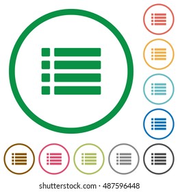 Set of unordered list color round outlined flat icons on white background