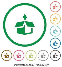 Set of unpack color round outlined flat icons on white background