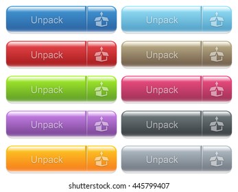 Set of unpack glossy color captioned menu buttons with embossed icons