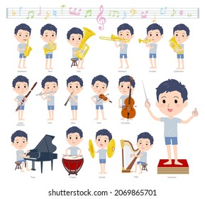 A set of unpaid avatar man on classical music performances.It's vector art so easy to edit.