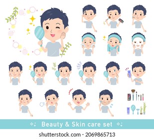 A set of unpaid avatar man on beauty.There are various actions such as skin care and makeup.It's vector art so easy to edit.