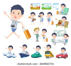 A set of unpaid avatar man on travel.It's vector art so easy to edit.
