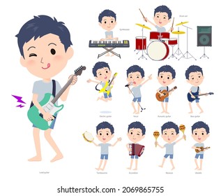 A set of unpaid avatar man playing rock 'n' roll and pop music.It's vector art so easy to edit.