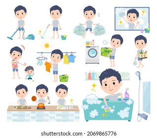 A set of unpaid avatar man related to housekeeping such as cleaning and laundry.It's vector art so easy to edit.