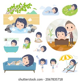 A set of unpaid avatar women about relaxing.It's vector art so easy to edit.