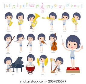 A set of unpaid avatar women on classical music performances.It's vector art so easy to edit.