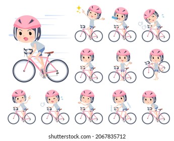 A set of unpaid avatar women on a road bike.It's vector art so easy to edit.