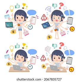 A set of unpaid avatar women who perform multitasking in the office.It's vector art so easy to edit.