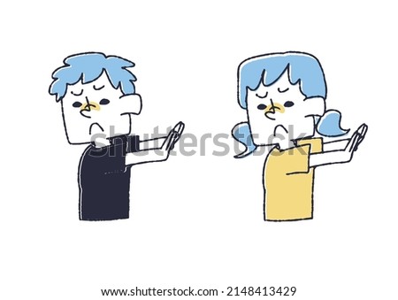A set of unpleasant children, a comical handwritten person, a vector, a line drawing and a color