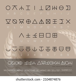 Set of Unreadable Alien Alphabet with Letters and Numbers. Template for Computer Game Design Hieroglyphic