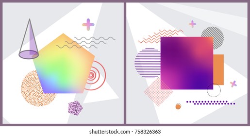 Set of unusual and creative abstract poster with geometric shapes, triangle, circles and squares, images on vector illustration geometric backgrounds