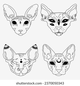 A set of unusual magical cats with a moon