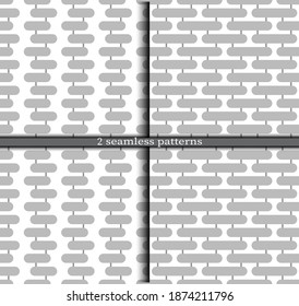 Conjunto de patrones inusuales con cadena de rectángulos redondeados grises sobre fondo blanco. Texturas sin soldadura para envolver, textiles