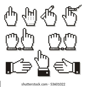Conjunto de iconos de mano pixelados inusuales.