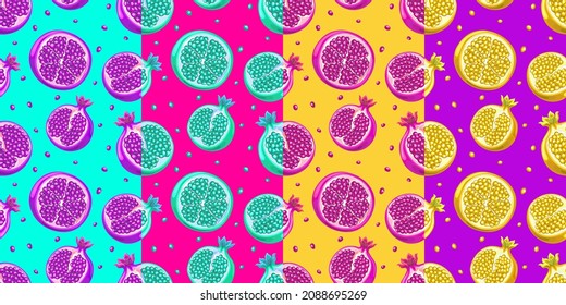 set of unusual pomegranate. seamless pattern, texture for fabric, wrapping, wallpaper. Decorative print. Vector illustration