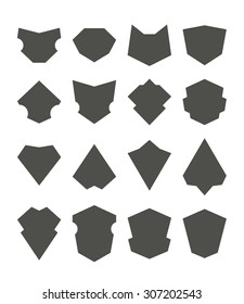 Set of unusual retro badge shields isolated on white. Vector elements for making custom emblems and insignia.