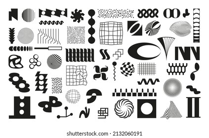 Set of unusual vector geometric shapes in memphis style