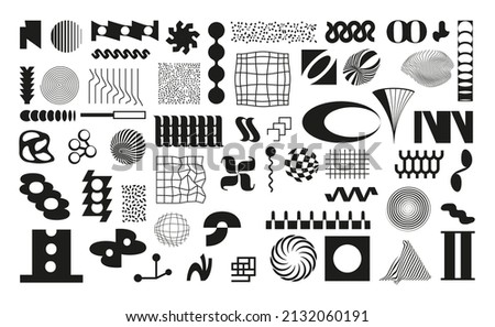 Set of unusual vector geometric shapes in memphis style