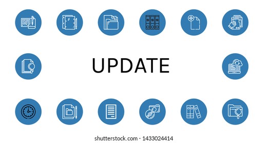 Set of update icons such as File, Circular clock, Backup, Files, Syncronization , update