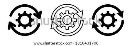 Set of update system icons with gears, loading or updating files, install new software, operating system, update support, setting options, maintenance, adjusting app process, service concept