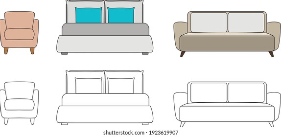 
Set Of Upholstered Furniture Vector Illustration