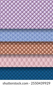 Set of upholstery quilted background. Leather texture sofa backdrop. Seamless texture upholstery quilted background