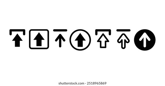 Satz von Upload-Pfeil nach oben Symbol Vektor-Design-Symbol Zeichen schwarz weiß Farbe einfache flache Illustration einzeln