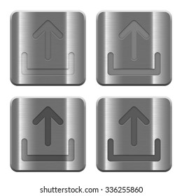 Set of Upload buttons vector in brushed metal style. Arranged layer, color and graphic style structure.
