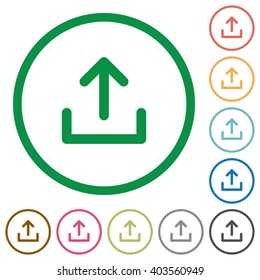 Set of upload color round outlined flat icons on white background