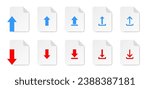 Set of upload and download buttons. Blue arrows pointed up, red buttons pointed down Download file icon.	