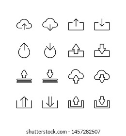 Set of upload and download line icon design, black outline vector icons, isolated against the white background, technology file mark vector illustration.