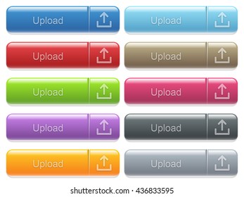 Set of upload glossy color captioned menu buttons with embossed icons