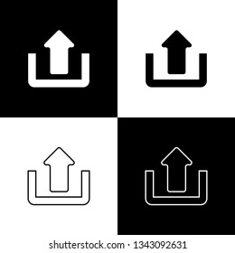 Set Upload icons isolated on black and white background. Up arrow. Line, outline and linear icon. Vector Illustration