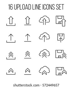 Set of upload icons in modern thin line style. High quality black outline symbols for web site design and mobile apps. Simple upload pictograms on a white background.