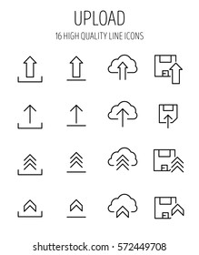 Set of upload icons in modern thin line style. High quality black outline symbols for web site design and mobile apps. Simple upload pictograms on a white background.