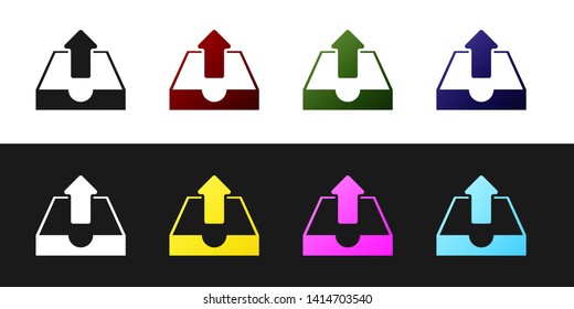 Set Upload inbox icon isolated on black and white background. Vector Illustration