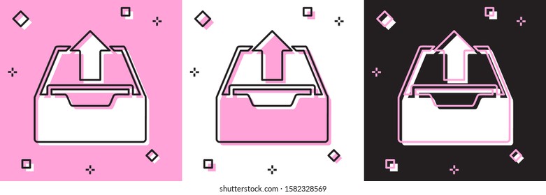 Set Upload inbox icon isolated on pink and white, black background. Extract files from archive.  Vector Illustration