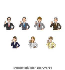 A set of upper body of a businessman and a business woman who guts pose