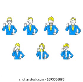 A set of upper body of a businessman and a business woman who guts pose