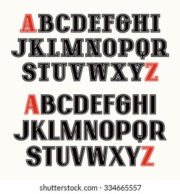 Set of uppercase font with contour. Bold face. Serif and sans serif versions
