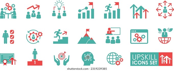 Set of upskilling icons, upskilling, personal growth, development, education, career. Solid icon style. Vector illustration