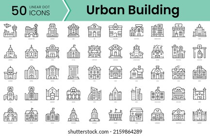 Set of urban building icons. Line art style icons bundle. vector illustration