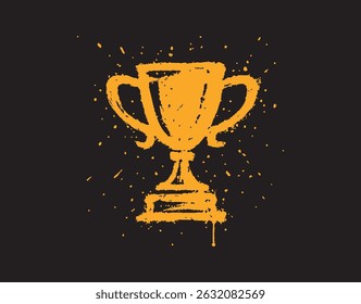 Set of urban graffiti-style icons in editable EPS vector format. Spray-painted illustrations featuring a soccer ball, basketball, trophy, crown, mobile phone, and peace hand gesture (two fingers up).