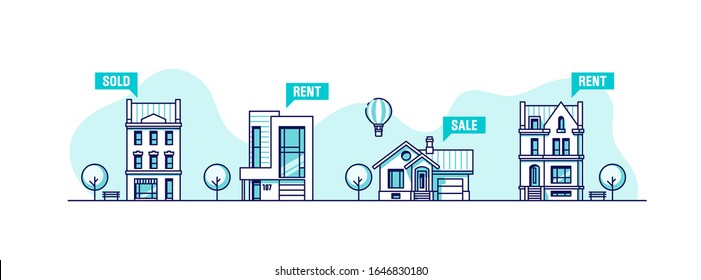 Set of urban houses. Real estate  business concept. Vector illustration.