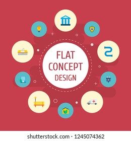 Set of urban icons flat style symbols with eco house, bench, smart energy and other icons for your web mobile app logo design.